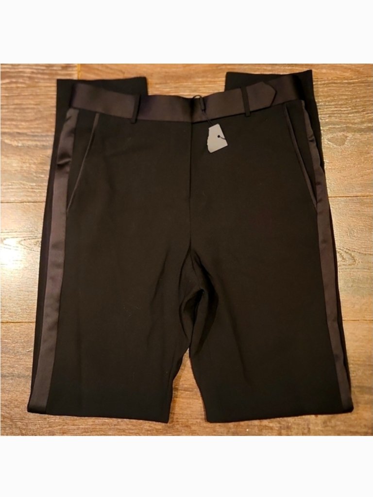 Nwt! Halston Herritage High Rise Wool Blend Satin Tuxedo Stripe Pants, 4 (27)